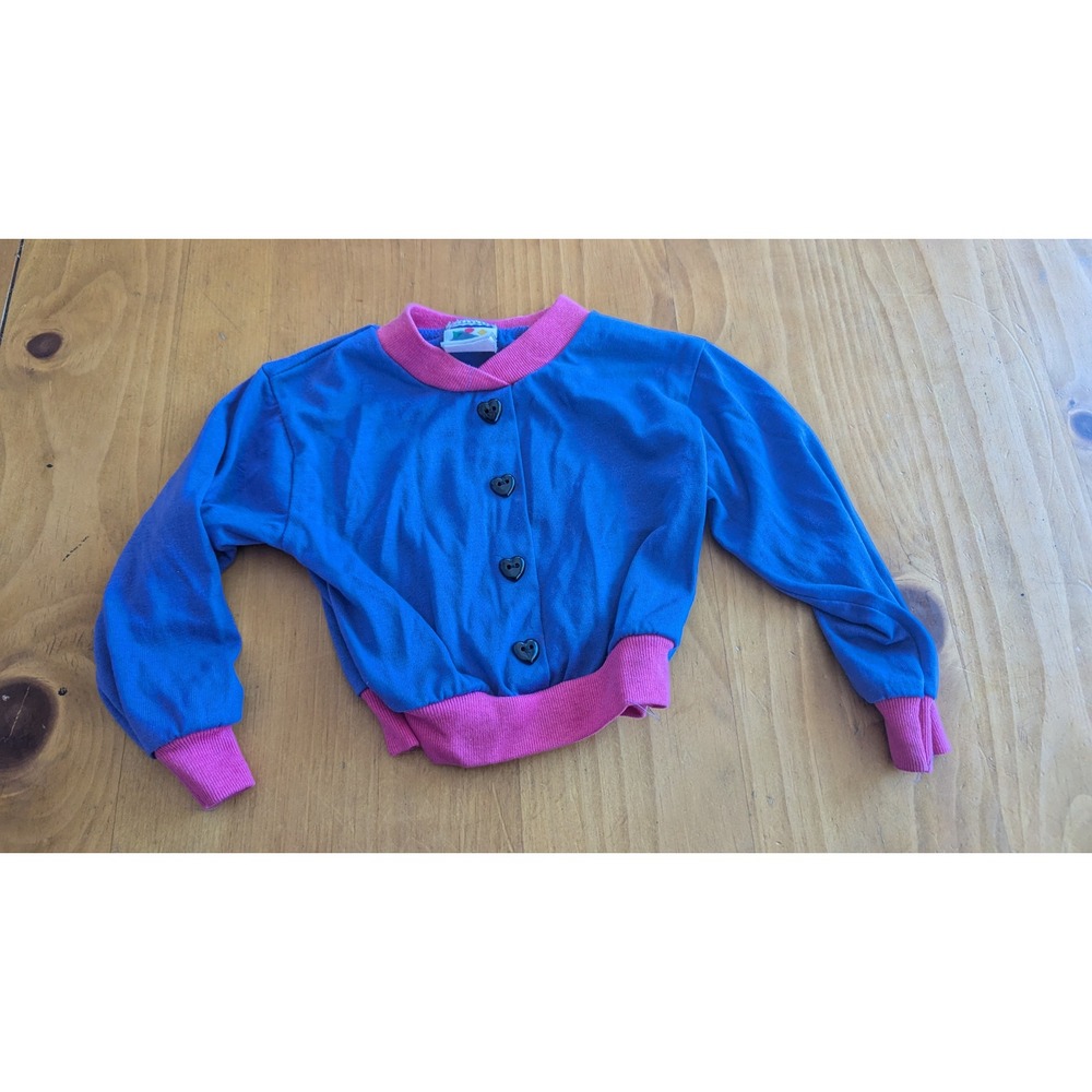 Vintage Circo Kids Blue Pink Colorblock Heart Button Cardigan 2T Made in USA